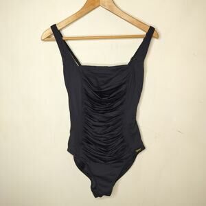 Calvin Klein Swimsuit Black Ruched Slimming Adjustable Strap